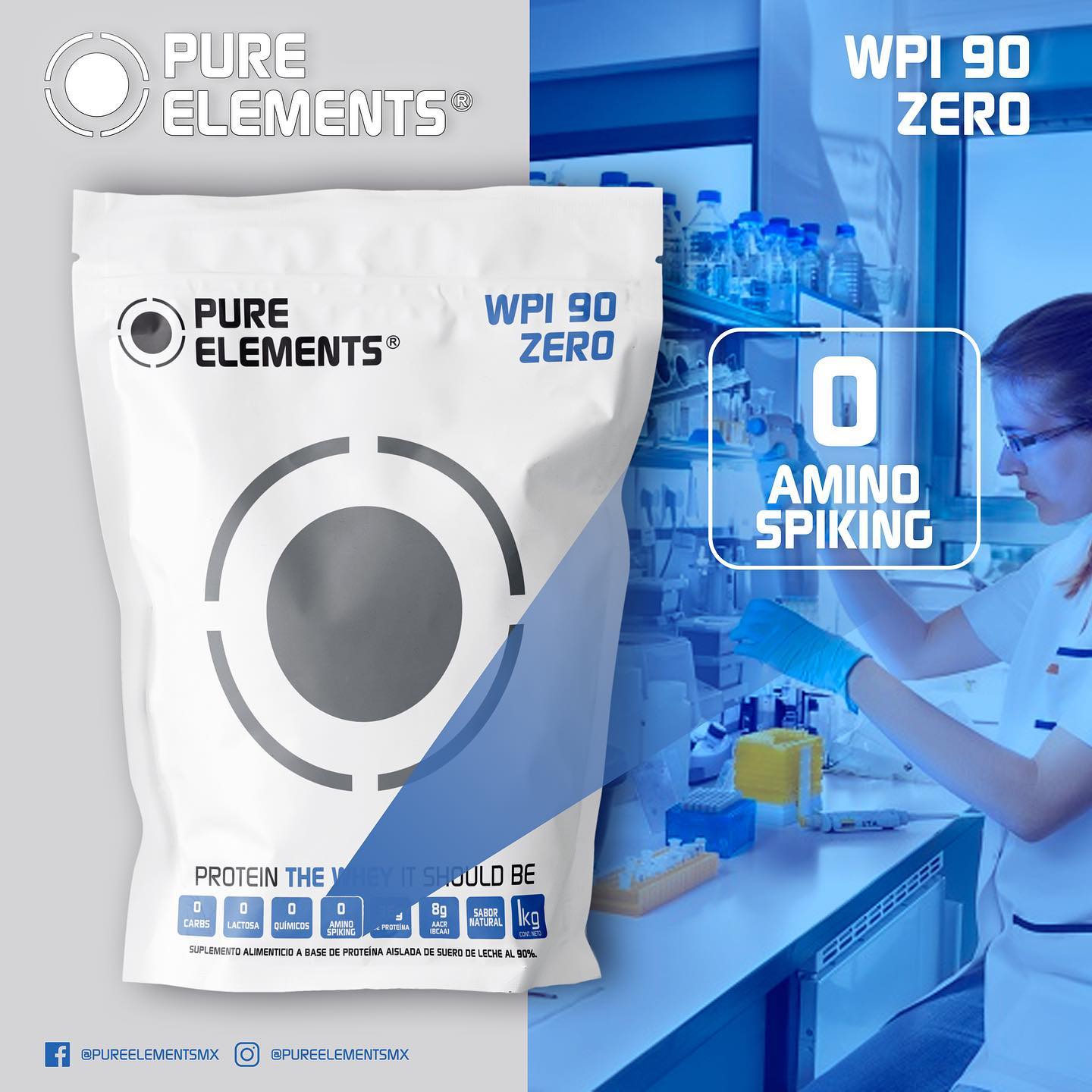 1 kg de 100% Whey Protein WPI90Zero SIN SABOR envio GRATIS 50 servicios!