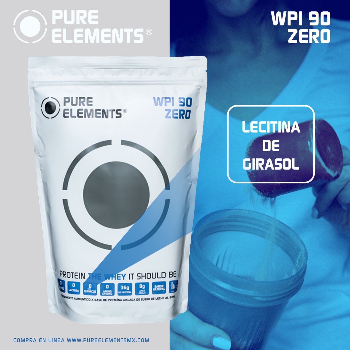 1 kg de 100% Whey Protein WPI90Zero SIN SABOR envio GRATIS 50 servicios!