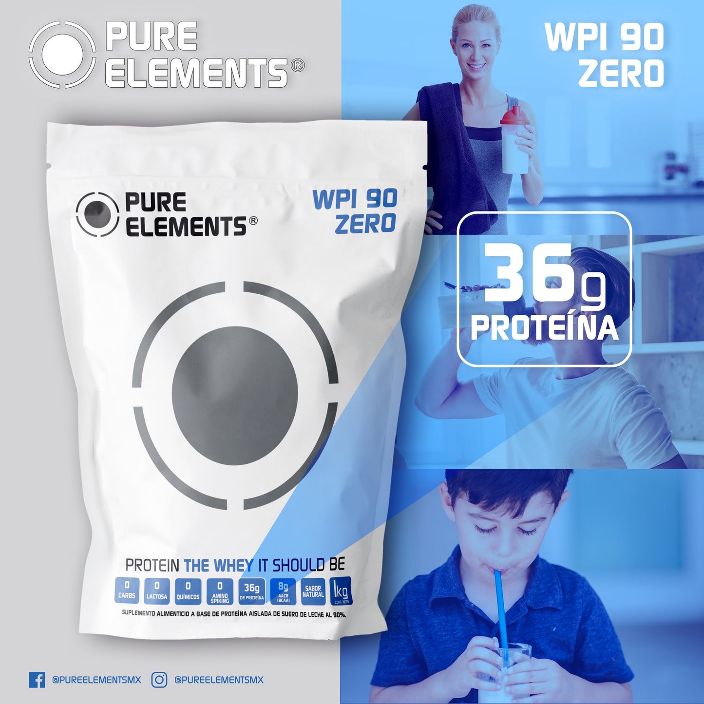 1 kg de 100% Whey Protein WPI90Zero SIN SABOR envio GRATIS 50 servicios!