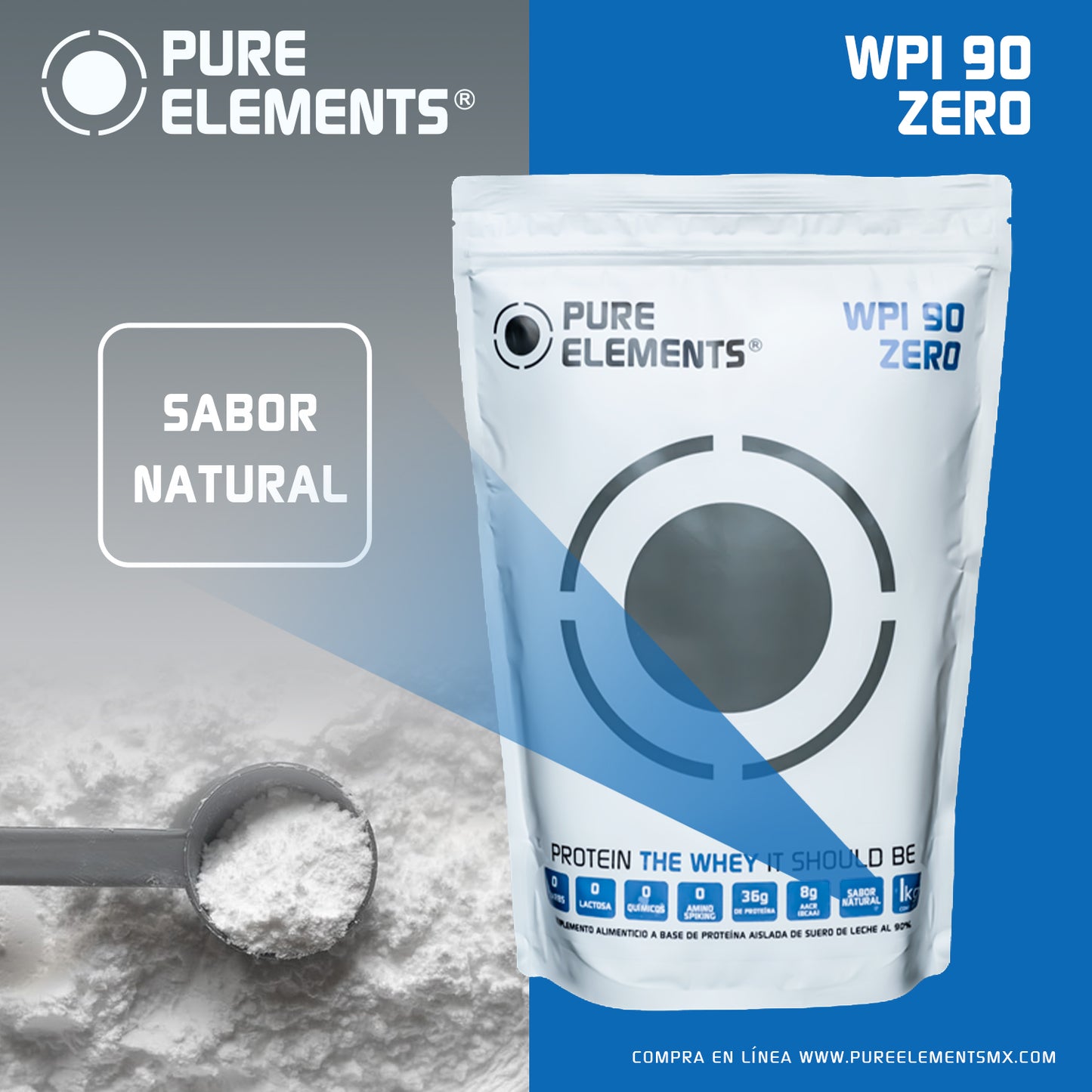 1 kg de 100% Whey Protein WPI90Zero SIN SABOR envio GRATIS 50 servicios!