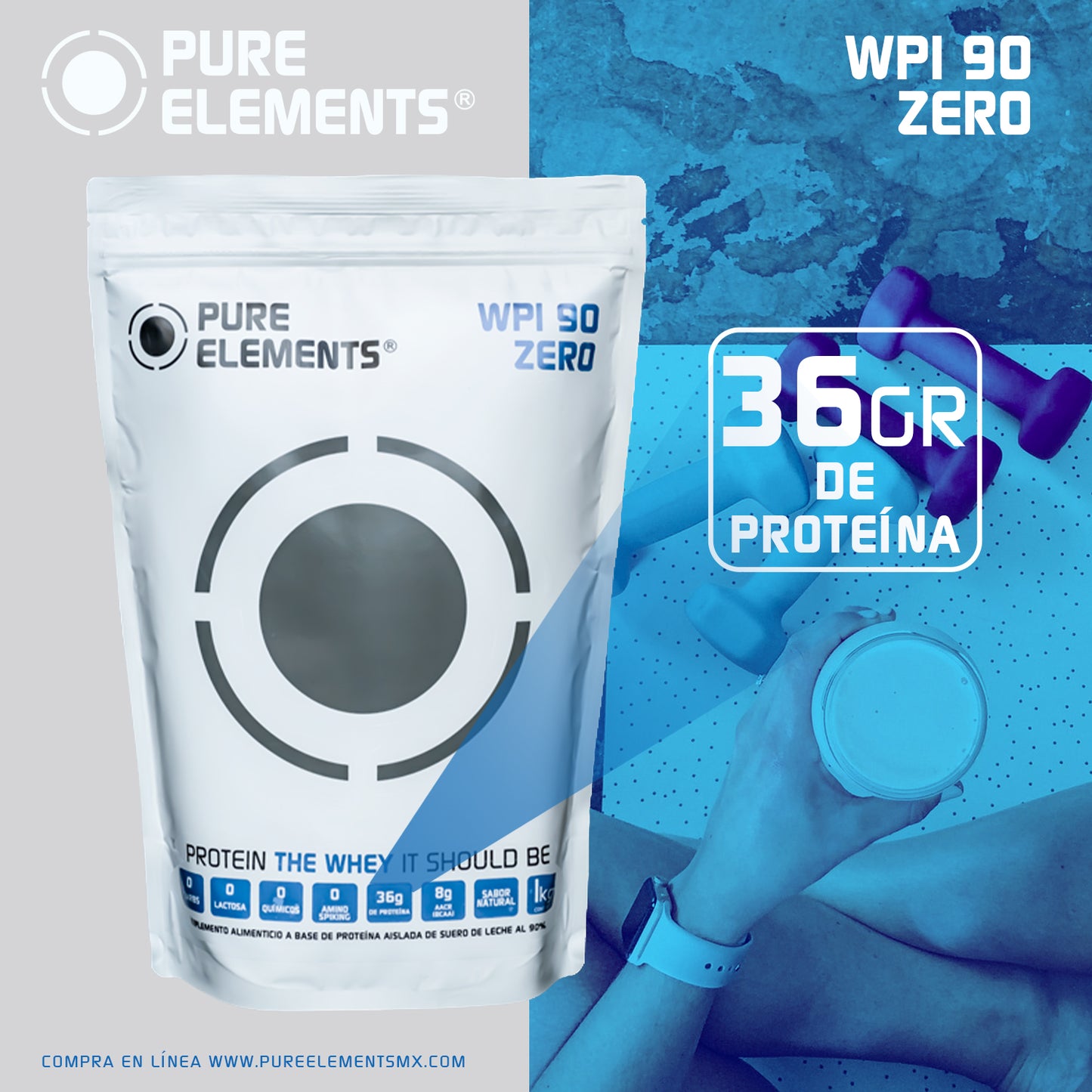 1 kg de 100% Whey Protein WPI90Zero SIN SABOR envio GRATIS 50 servicios!